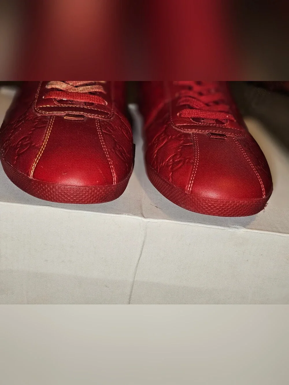 Gucci Authentic Red High Top Ace Embroidered Signatue GG Sneaker US Size 9.5 Men